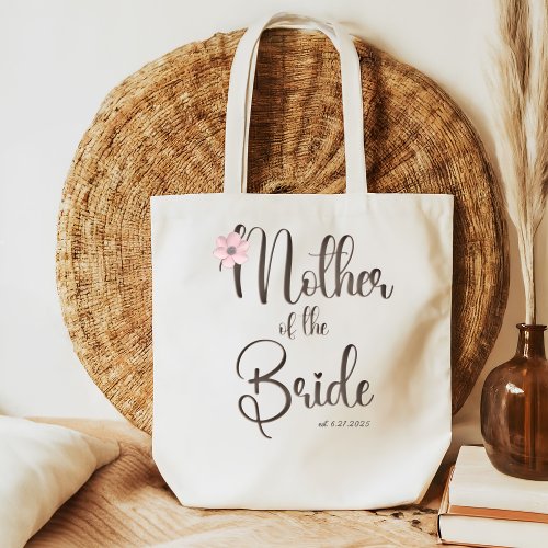 Pretty Pink Floral Caligraphy Mother of the Bride Tote Bag