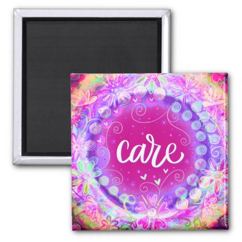 Pretty Pink Floral Care Inspirational Magnet