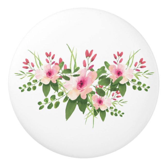 Pretty Pink Floral Ceramic Knob (Front)