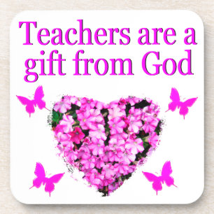 PRETTY PINK FLORAL CHRISTIAN TEACHER DESIGN BEVERAGE COASTER