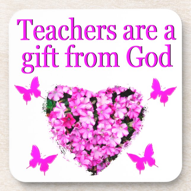 PRETTY PINK FLORAL CHRISTIAN TEACHER DESIGN BEVERAGE COASTER (Front)