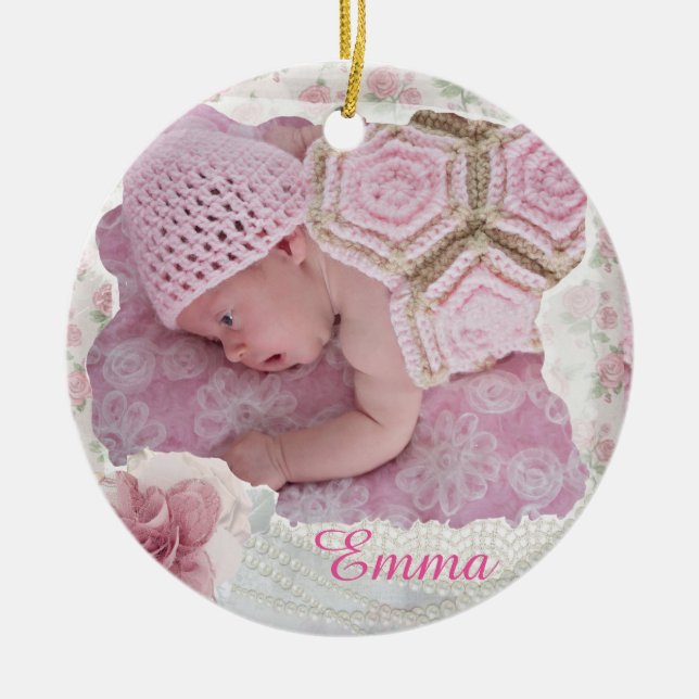 Pretty Pink Floral Christmas Ornament Keepsake (Front)