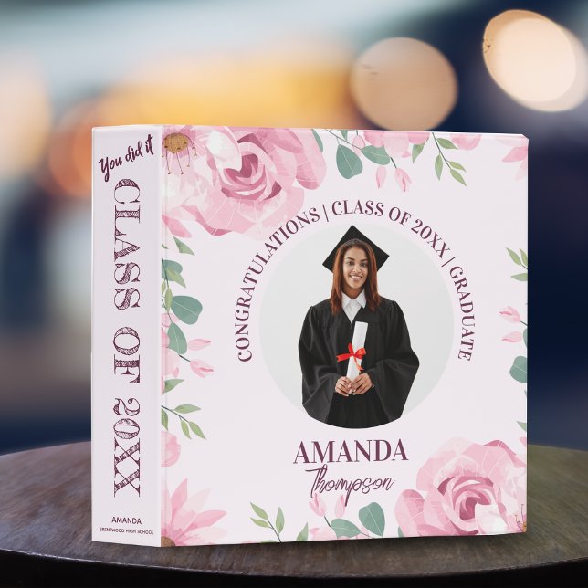 Pretty Pink Floral Class Of 2025 Photo Graduation 3 Ring Binder (Pretty Pink Floral Class Of 2025 Photo Graduation 3 Ring Binder)