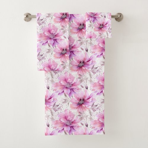 Pretty Pink Floral Coquette Flowers Bath Towel Set