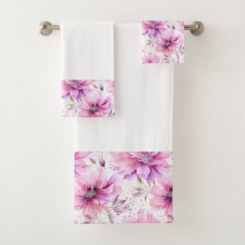 Pretty Pink Floral Coquette Flowers Bath Towel Set