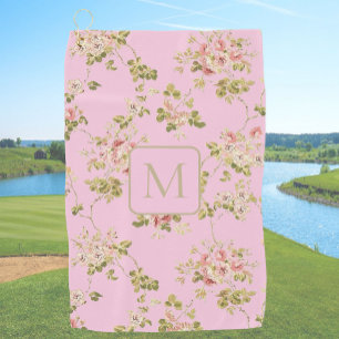 Pretty Pink Floral custom monogram ladies Golf Towel