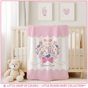 Pretty Pink Floral Custom Name Baby Blanket