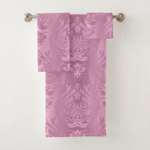 Pretty Pink Floral Damask Print Bath Towel Set