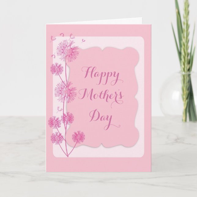 Pretty Pink Floral Dandelion Mothers Day Card (Front)