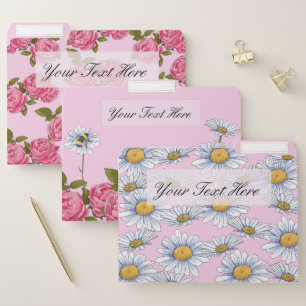 Pretty Pink Floral Design - Set of 3 File Folders