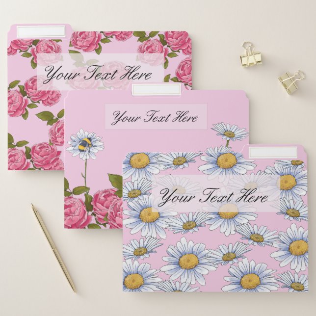 Pretty Pink Floral Design - Set of 3 File Folders (Set)