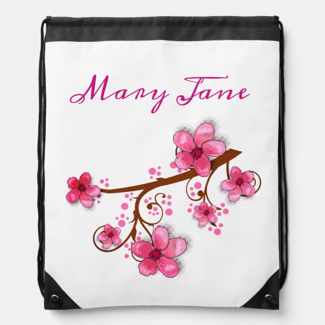 Pretty Pink Floral Drawstring Backpack (Front)