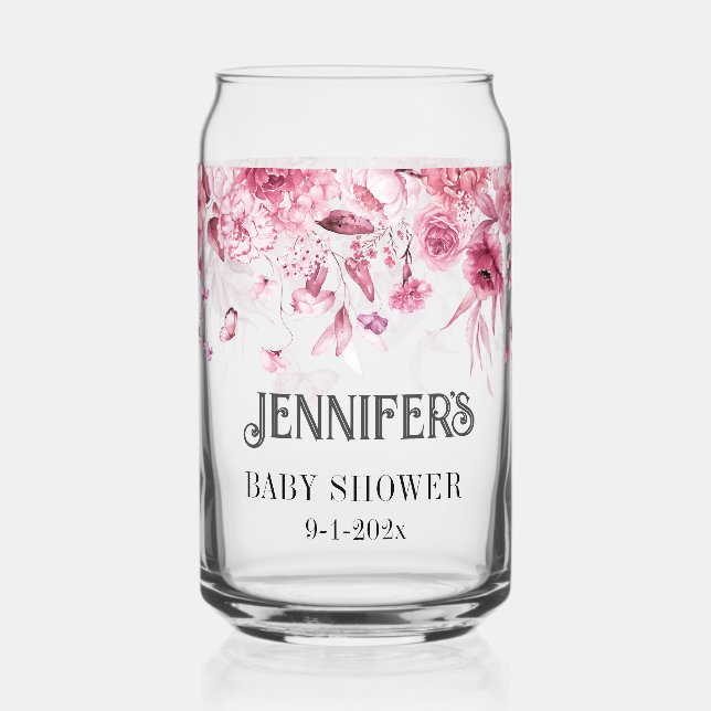 Pretty Pink Floral Drop Special Mom-to-Be & Family Can Glass (Front)