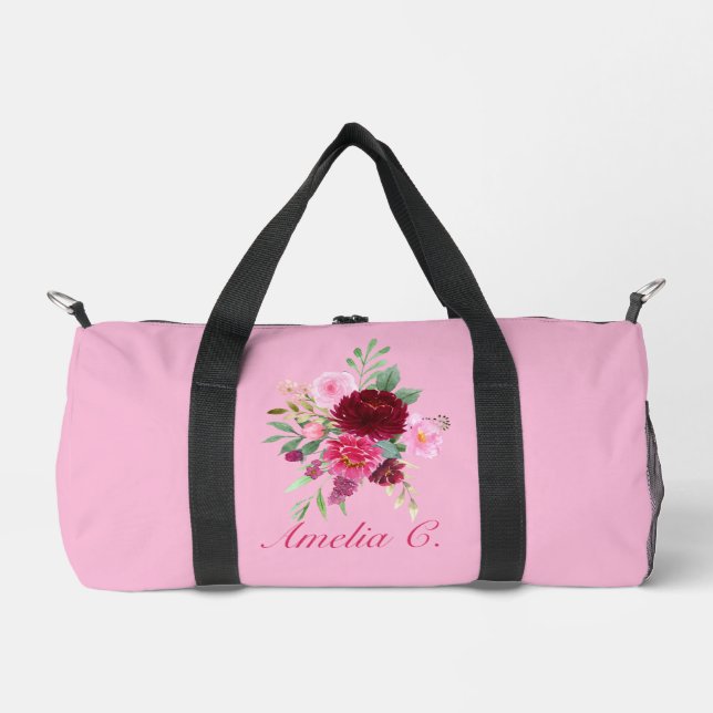 Pretty Pink Floral Duffel Bag (Front)