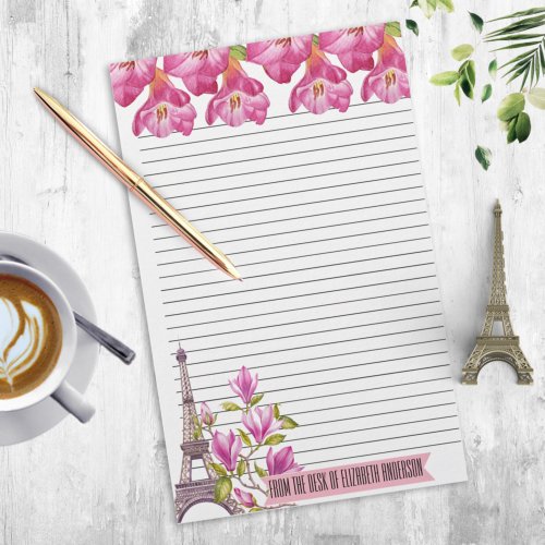 Pretty Pink Floral Eiffel Tower Personalized Stationery