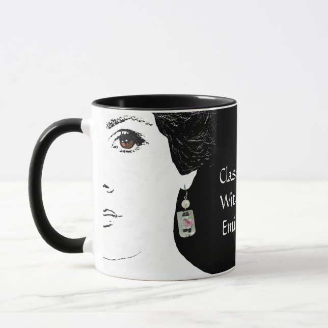 Pretty pink floral fashion girl face femme mug (Left)