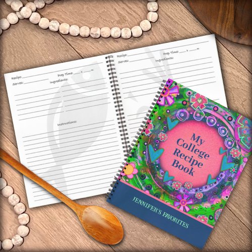 Pretty Pink Floral Favorite College Recipe Notebook