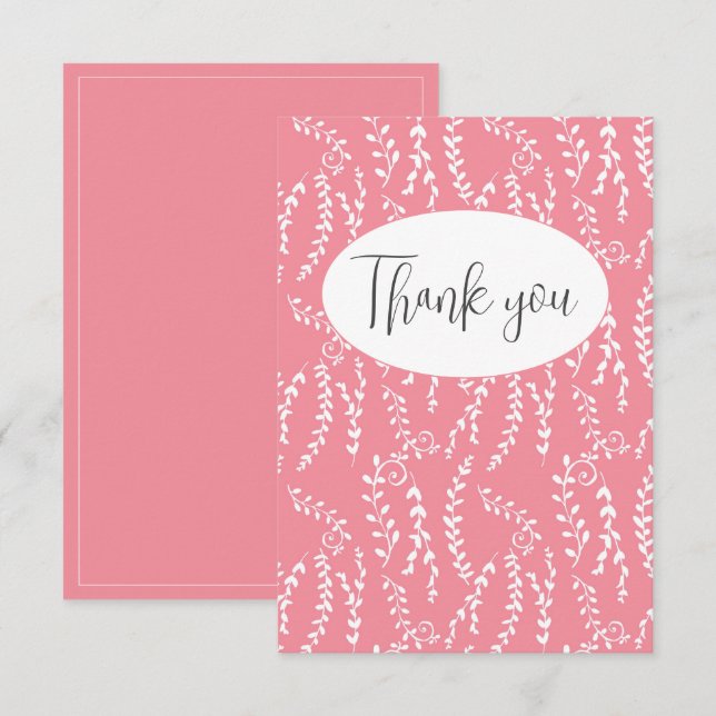 Pretty Pink Floral Flat Thank You Card (Front/Back)