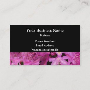 Pretty pink floral flower on black business card