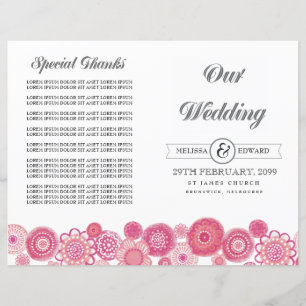 Pretty Pink Floral Flowers Wedding Program Booklet