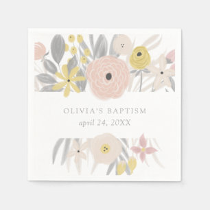 Pretty Pink Floral Frame Baptism Napkins