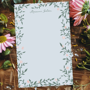 Pretty Pink Floral Frame CUSTOM NAME Notepad