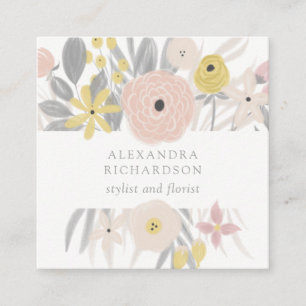 Pretty Pink Floral Frame Square Business Card