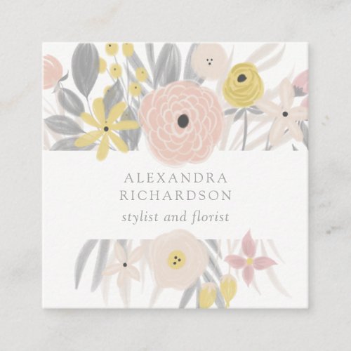 Pretty Pink Floral Frame Square Business Card