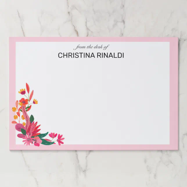 Pretty Pink Floral | From The Desk Of Paper Pad | Zazzle