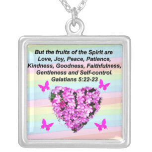 PRETTY PINK FLORAL GALATIANS 5 SILVER PLATED NECKLACE