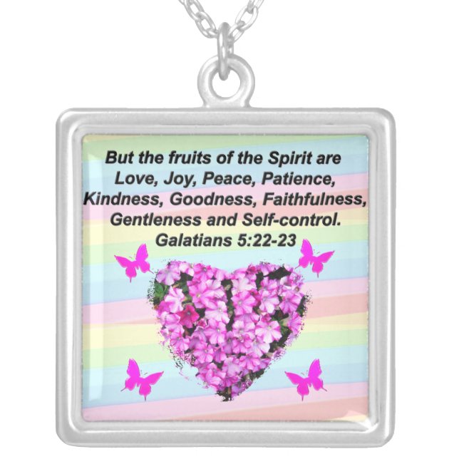 PRETTY PINK FLORAL GALATIANS 5 SILVER PLATED NECKLACE (Front)