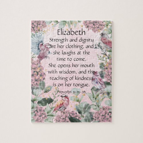 Pretty Pink Floral Garden Birds Proverbs 31 Bible  Jigsaw Puzzle