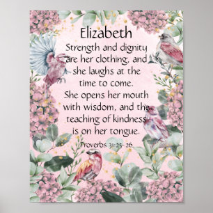 Pretty Pink Floral Garden Birds Proverbs 31 Bible Poster