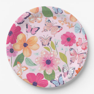 Pretty Pink Floral Garden Paper Plates
