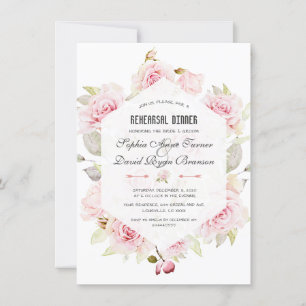 Pretty Pink Floral Geometric Rehearsal Dinner Invitation