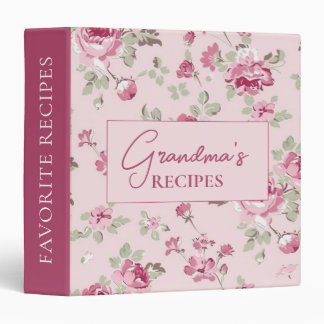 Pretty Pink Floral Gingham Grandmas Recipes 3 Ring Binder