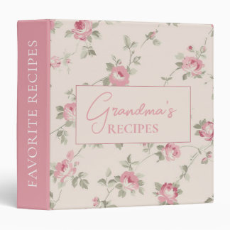 Pretty Pink Floral Gingham Grandmas Recipes 3 Ring Binder