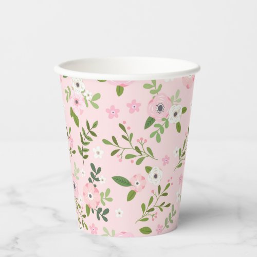 Pretty Pink Floral Girl Birthday Paper Cups