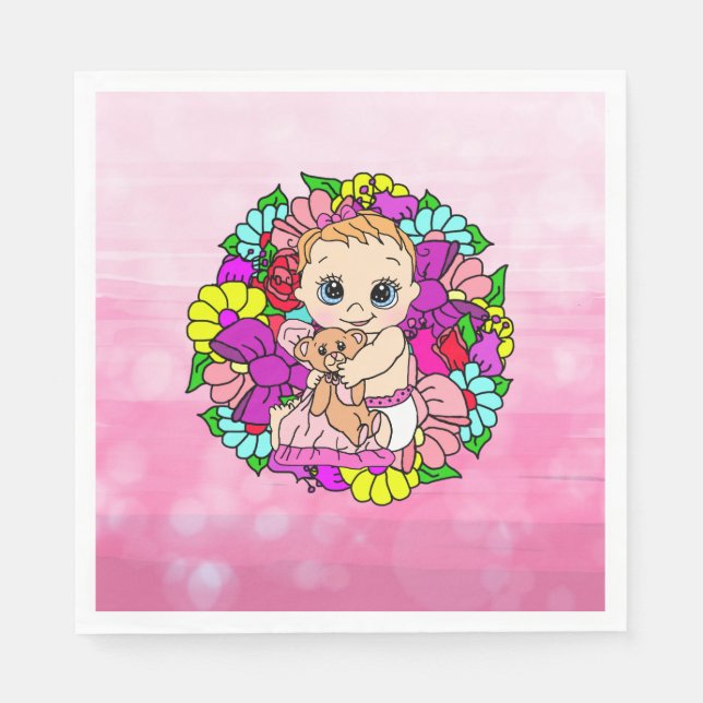 Pretty Pink Floral Girl's Baby Shower Caucasian Napkins (Front)