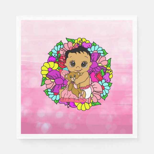 Pretty Pink Floral Girl's Baby Shower Ethnic Napkins (Front)