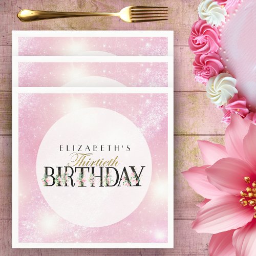 Pretty Pink Floral Gold 30th Birthday Napkins