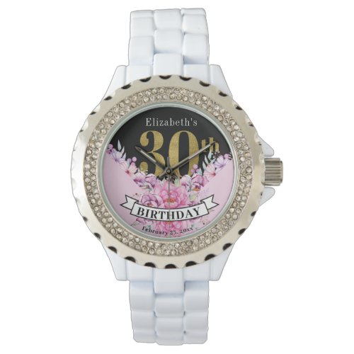 Pretty Pink Floral Gold 30th Birthday   Watch