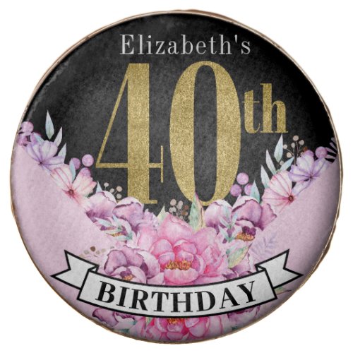 Pretty Pink Floral Gold 40th Birthday  Chocolate Covered Oreo