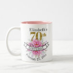 Pretty Pink Floral Gold 70th Birthday  Two-tone Coffee Mug at Zazzle