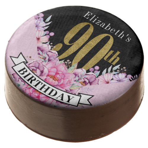 Pretty Pink Floral Gold 90th Birthday  Chocolate Covered Oreo