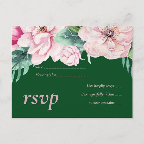Pretty Pink Floral Green Leaves Wedding Budget Invitation Postcard