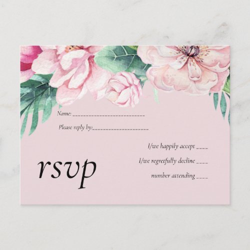 Pretty Pink Floral Green Leaves Wedding Budget Invitation Postcard