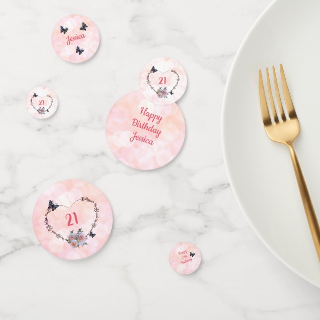 Pretty pink floral Happy 21st Birthday design Confetti (Group)