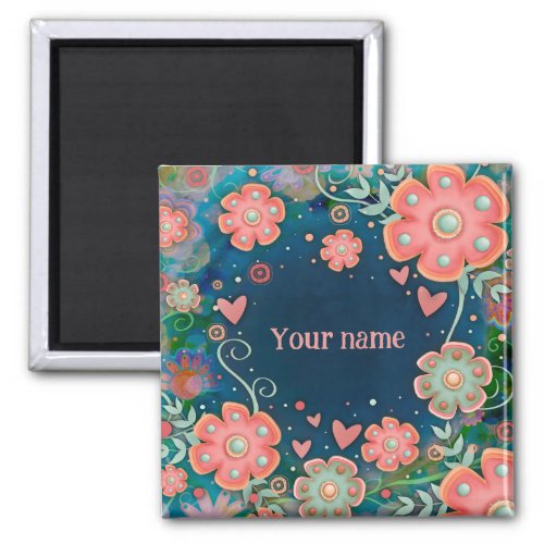 Pretty Pink Floral Hearts Customized Inspirivity Magnet