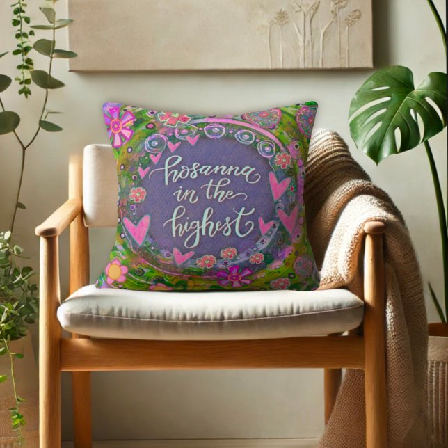 Pretty Pink Floral Hearts Hosanna Easter Throw Pillow (Creator Uploaded)